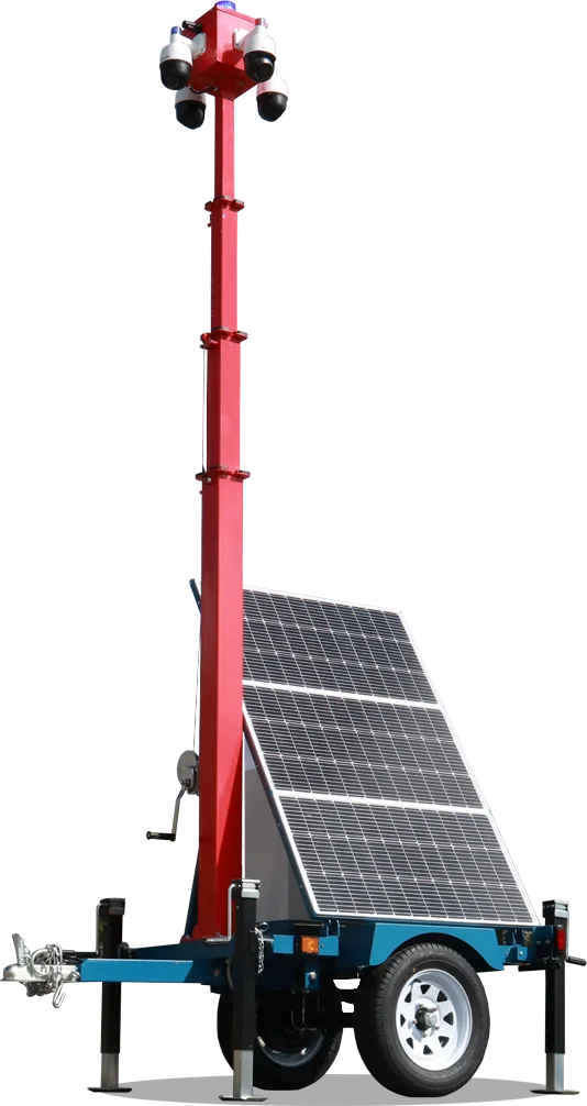 My Lot Defender solar surveillance trailer with a raised camera mast