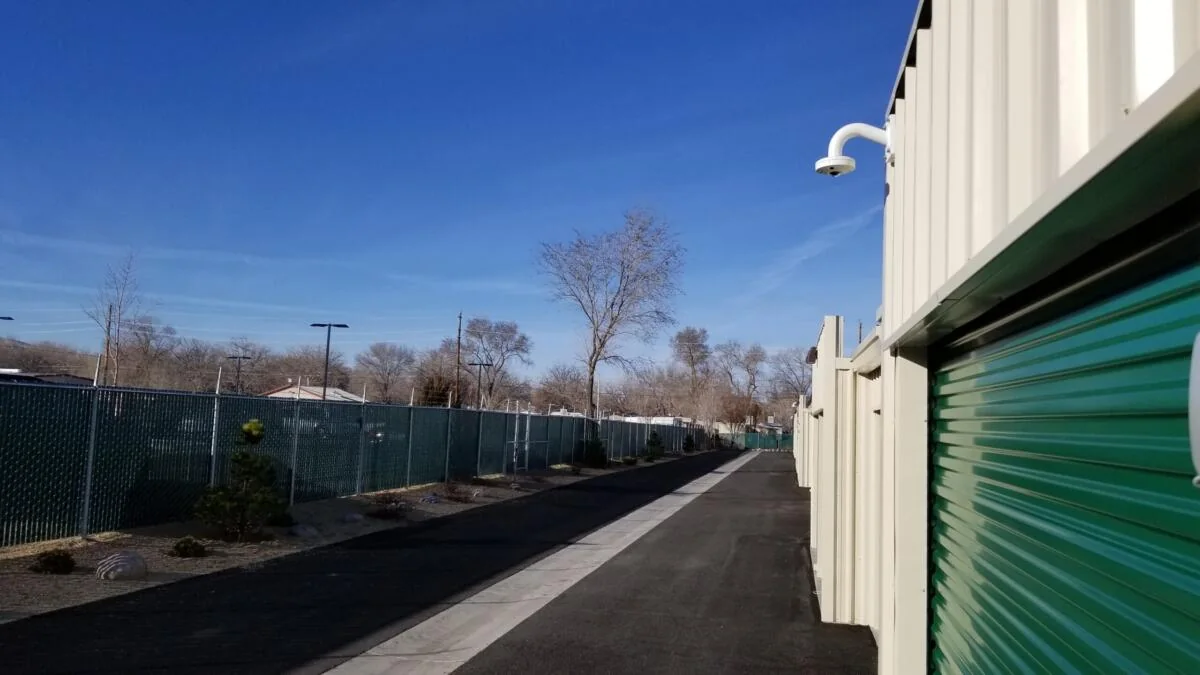 Exterior surveillance along a row of storage units
